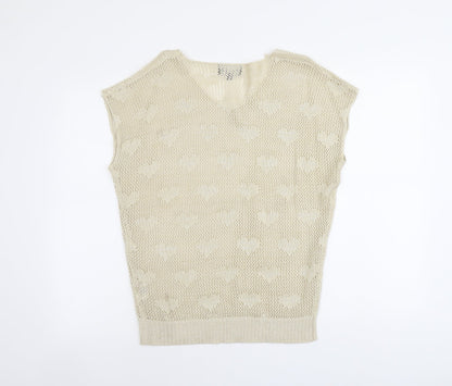 Anonymous Womens Beige V-Neck Acrylic Pullover Jumper Size 16 - Heart