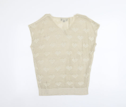 Anonymous Womens Beige V-Neck Acrylic Pullover Jumper Size 16 - Heart