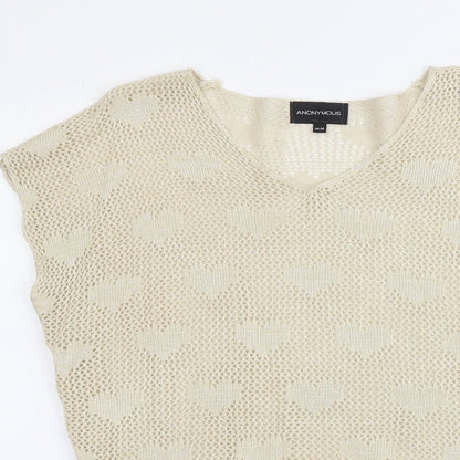 Anonymous Womens Beige V-Neck Acrylic Pullover Jumper Size 16 - Heart