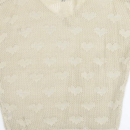 Anonymous Womens Beige V-Neck Acrylic Pullover Jumper Size 16 - Heart