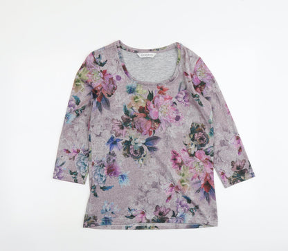 Chianti Womens Pink Round Neck Floral Polyester Pullover Jumper Size 10