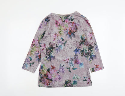 Chianti Womens Pink Round Neck Floral Polyester Pullover Jumper Size 10