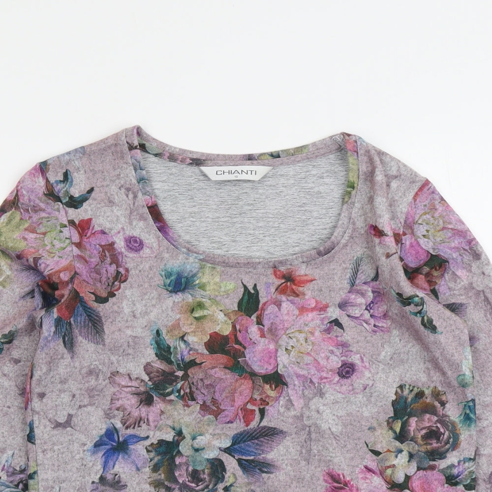 Chianti Womens Pink Round Neck Floral Polyester Pullover Jumper Size 10