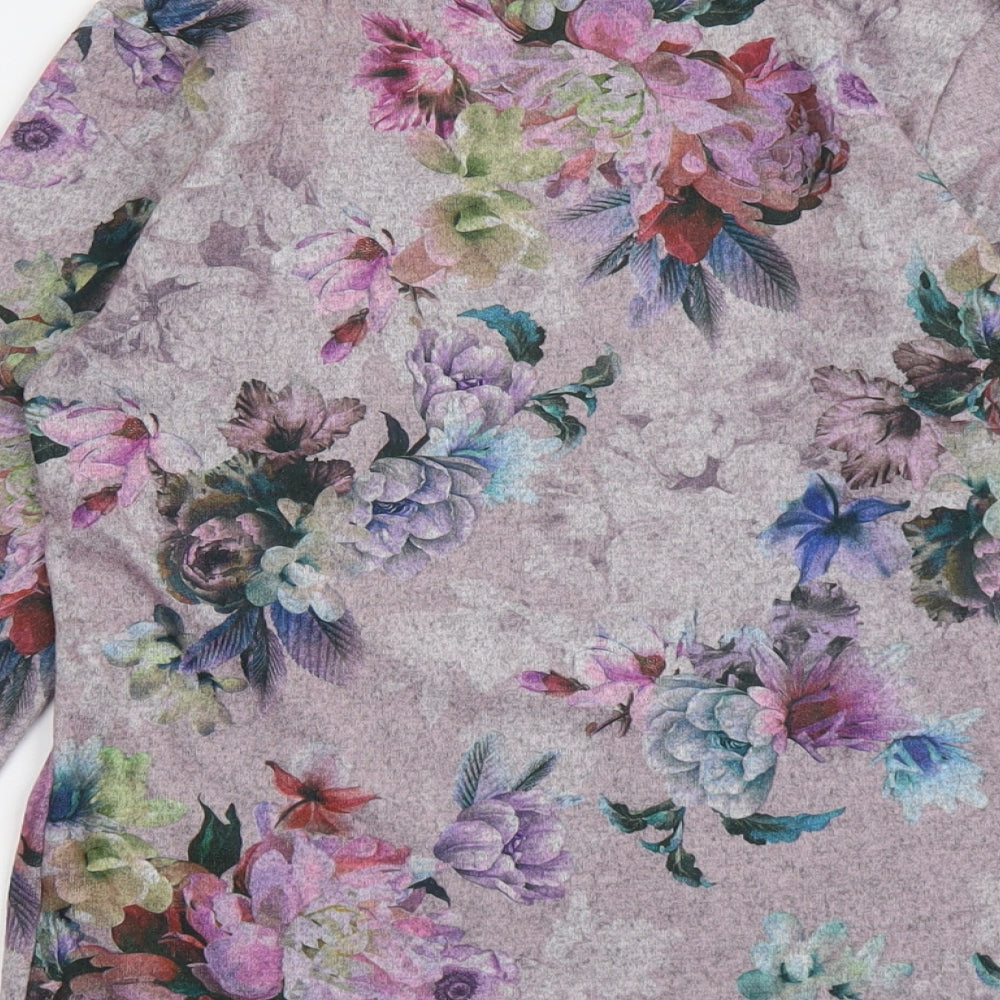 Chianti Womens Pink Round Neck Floral Polyester Pullover Jumper Size 10