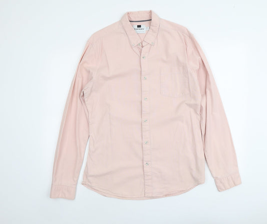 Topman Mens Pink Cotton Button-Up Size XL Collared Button