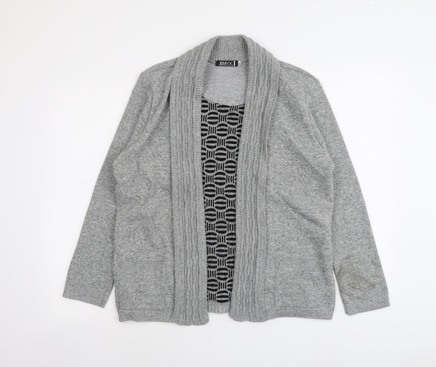 Envy Womens Grey Round Neck Geometric Acrylic Cardigan Jumper Size M - Twin Set