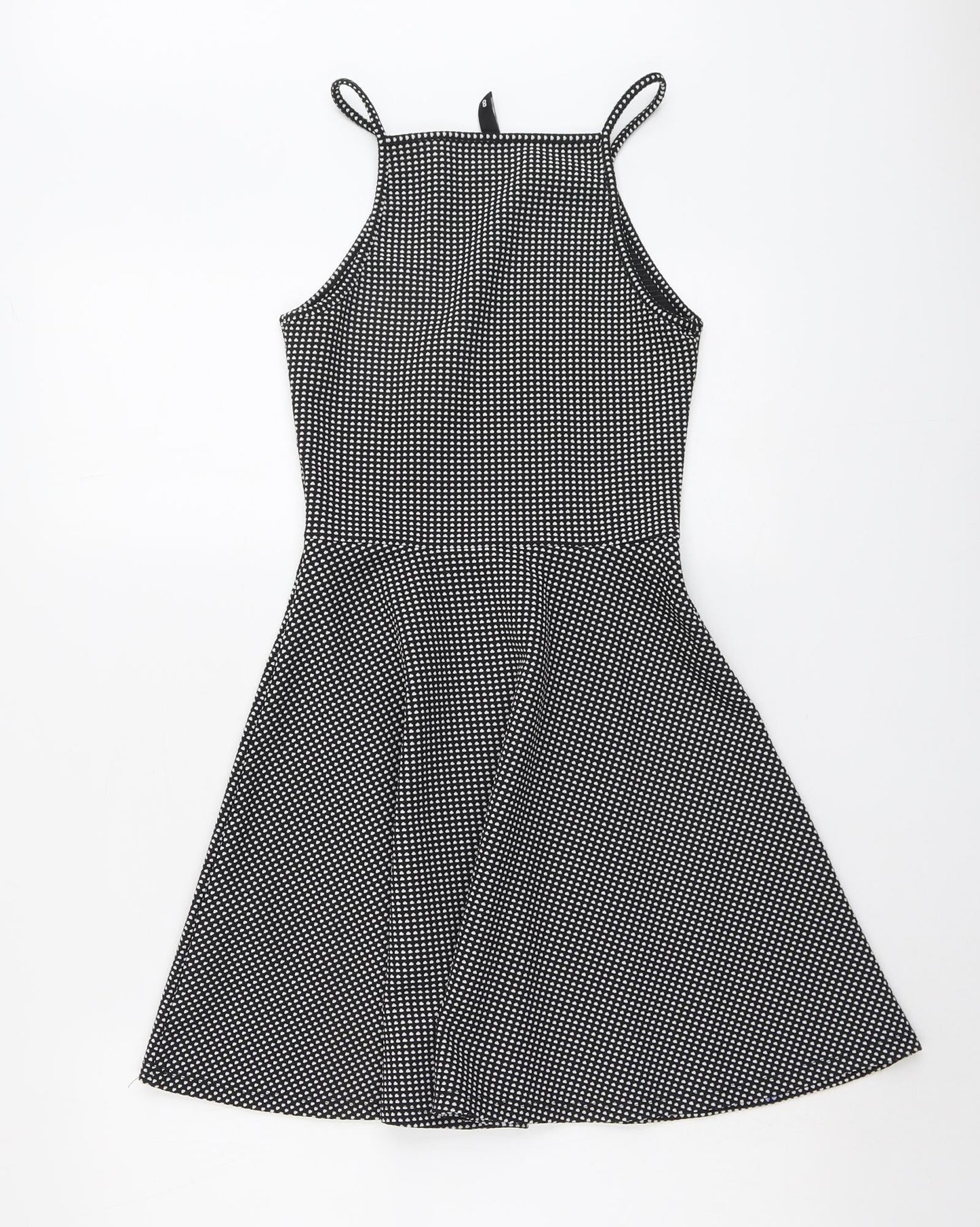 H&M Womens Black Geometric Polyester Fit & Flare Size 8 Square Neck Pullover