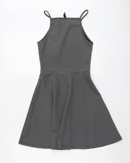 H&M Womens Black Geometric Polyester Fit & Flare Size 8 Square Neck Pullover