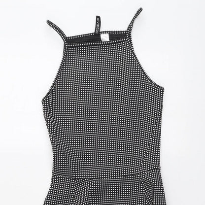 H&M Womens Black Geometric Polyester Fit & Flare Size 8 Square Neck Pullover