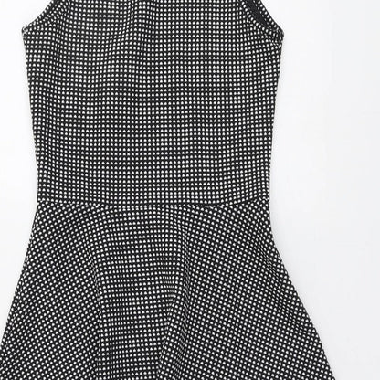 H&M Womens Black Geometric Polyester Fit & Flare Size 8 Square Neck Pullover