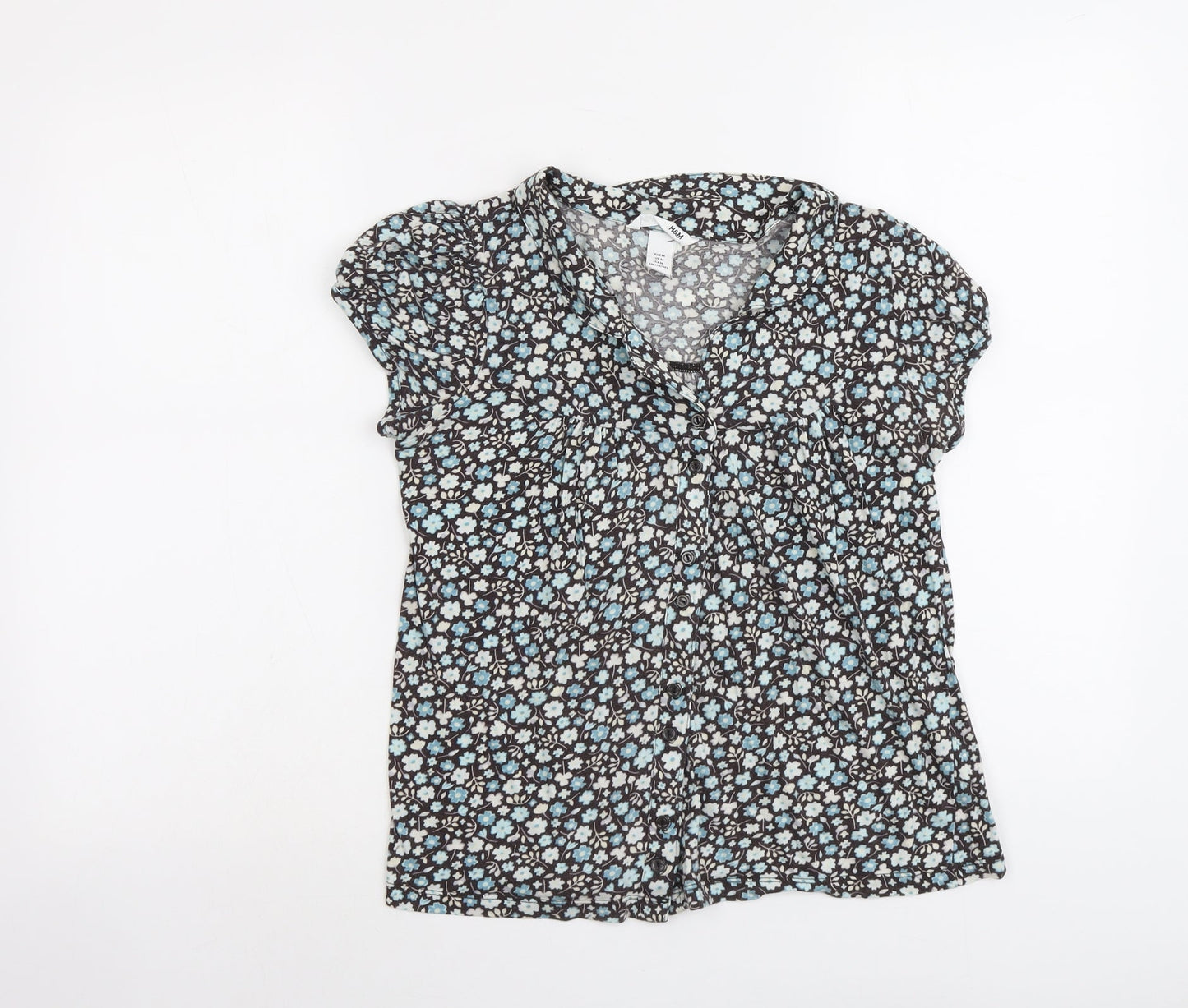 Womens UK Size M H&M Blue Basic Button-Up