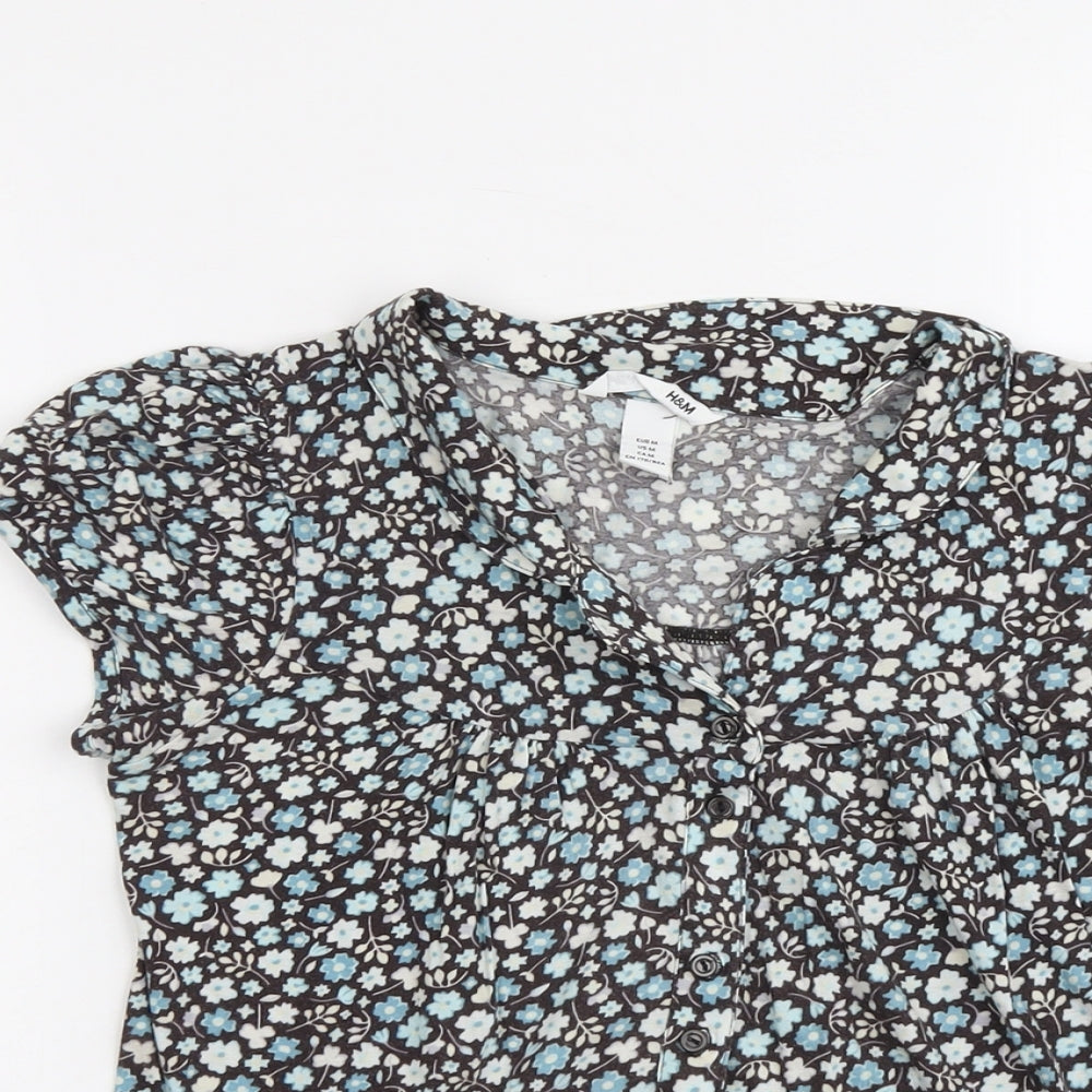 Womens UK Size M H&M Blue Basic Button-Up