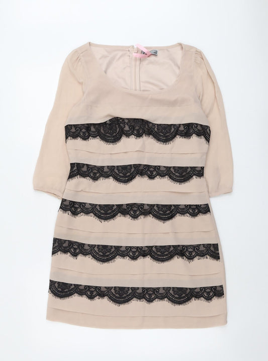 Lipsy Womens Pink Polyester A-Line Size 10 Round Neck Zip