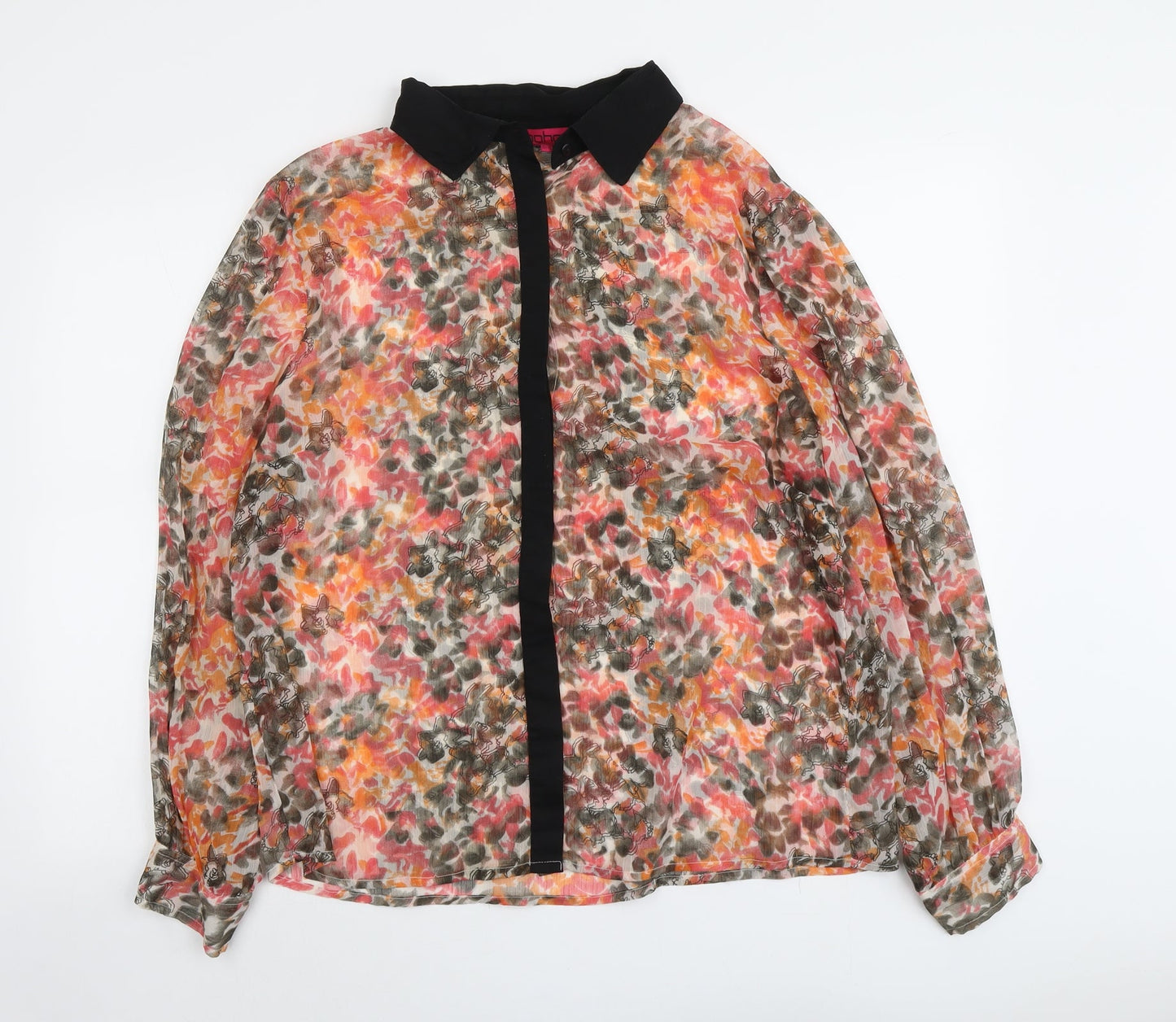 Boohoo Womens Orange Geometric Polyester Basic Button-Up Size 14 Collared