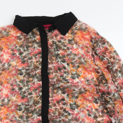 Boohoo Womens Orange Geometric Polyester Basic Button-Up Size 14 Collared