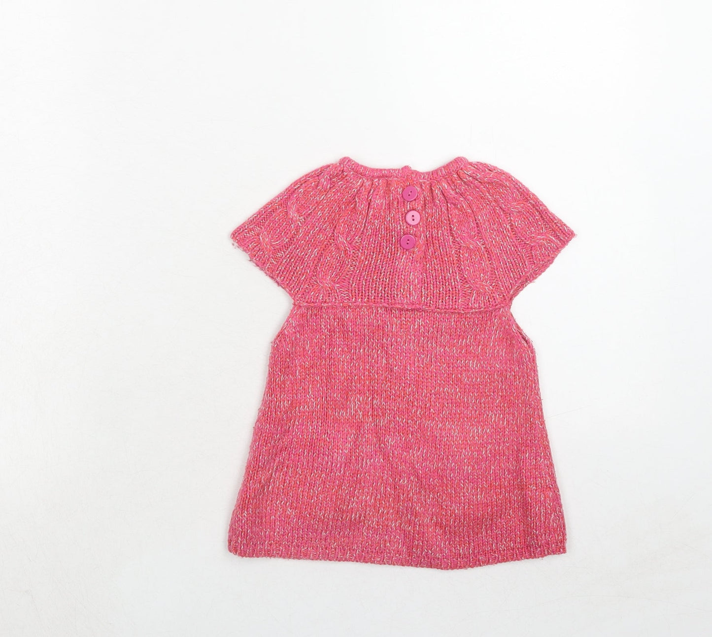 KidKanai Girls Pink Geometric Acrylic Jumper Dress Size 24 Months Round Neck Button