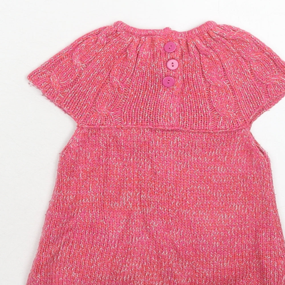 KidKanai Girls Pink Geometric Acrylic Jumper Dress Size 24 Months Round Neck Button