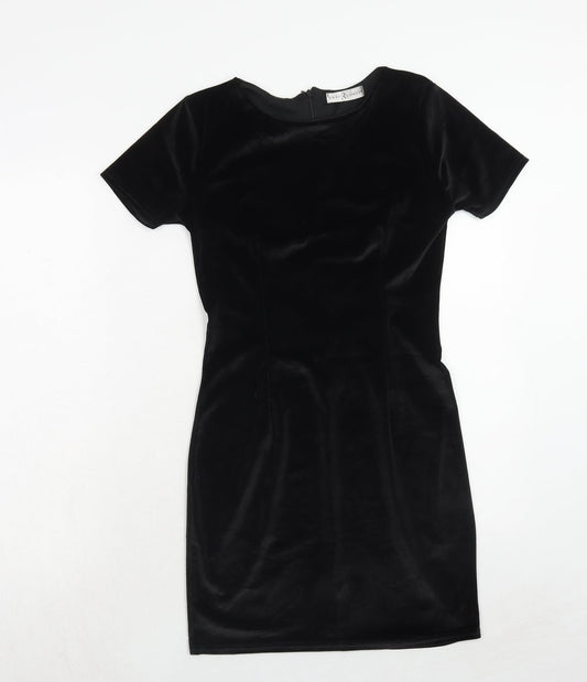 Rare London Womens Black Polyester A-Line Size 8 Round Neck Zip