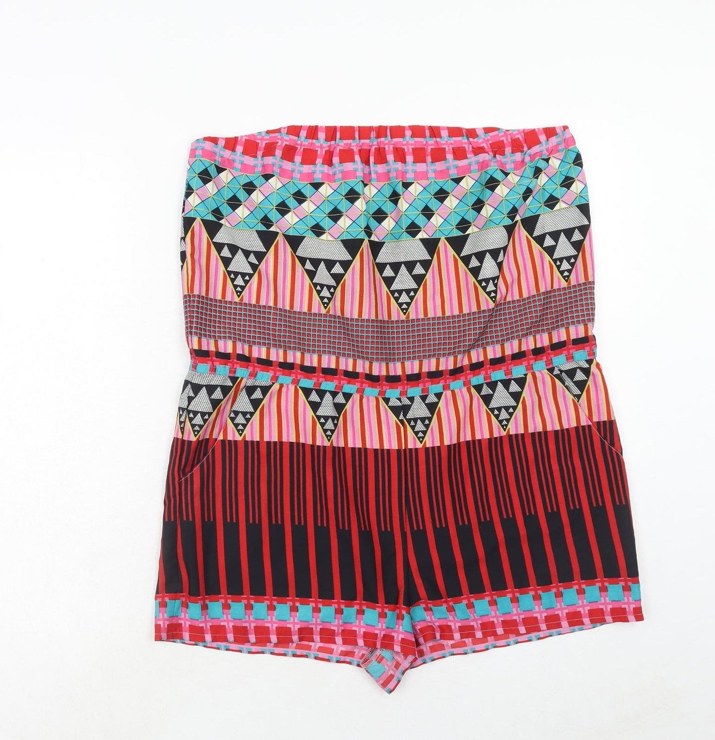 Topshop Womens Multicoloured Geometric Polyester Playsuit One-Piece Size M Pullover