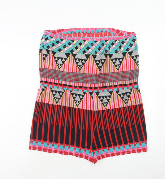 Topshop Womens Multicoloured Geometric Polyester Playsuit One-Piece Size M Pullover