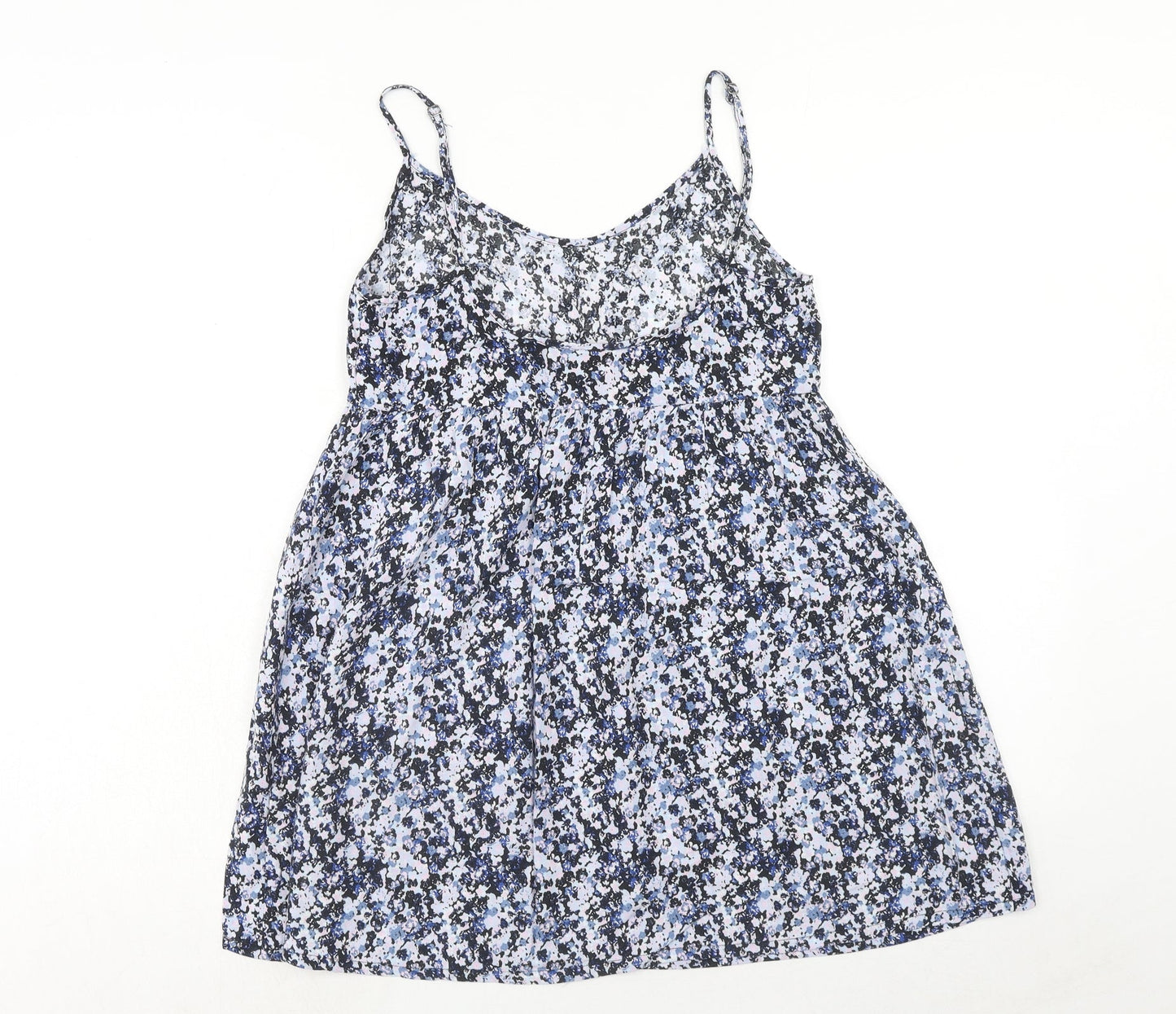 H&M Womens Blue Geometric Viscose Tank Dress Size 8 V-Neck Pullover
