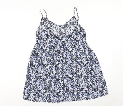 H&M Womens Blue Geometric Viscose Tank Dress Size 8 V-Neck Pullover