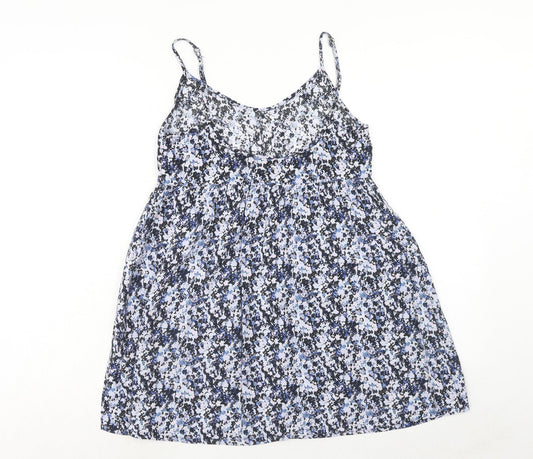 H&M Womens Blue Geometric Viscose Tank Dress Size 8 V-Neck Pullover