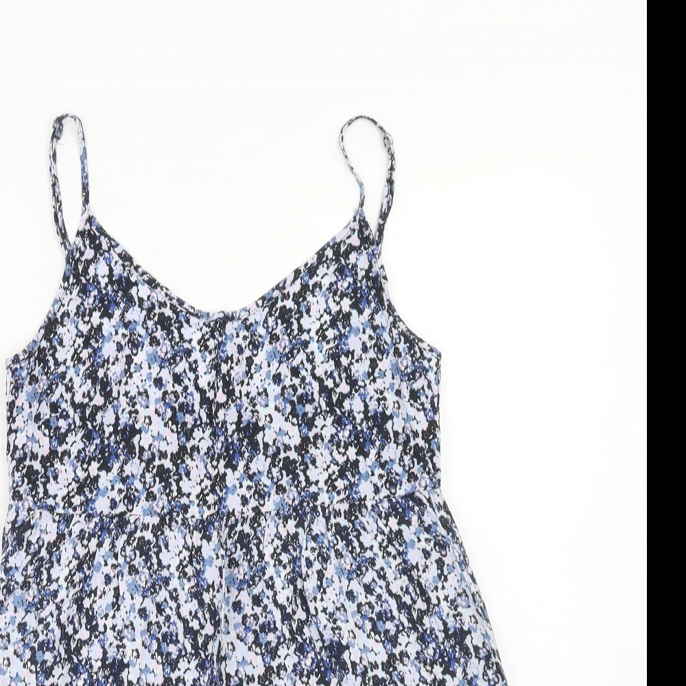 H&M Womens Blue Geometric Viscose Tank Dress Size 8 V-Neck Pullover