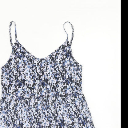 H&M Womens Blue Geometric Viscose Tank Dress Size 8 V-Neck Pullover