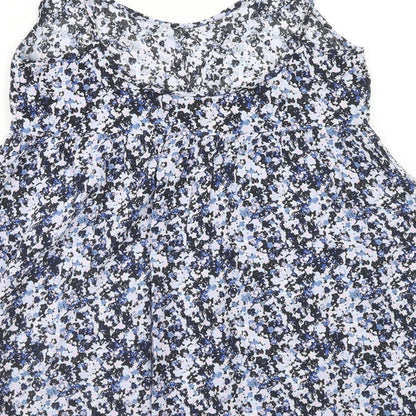 H&M Womens Blue Geometric Viscose Tank Dress Size 8 V-Neck Pullover