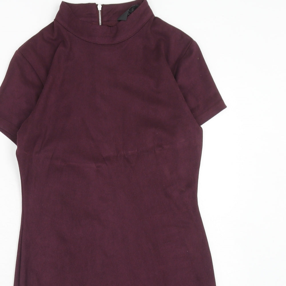 AX Paris Womens Purple Polyester A-Line Size 12 Round Neck Zip