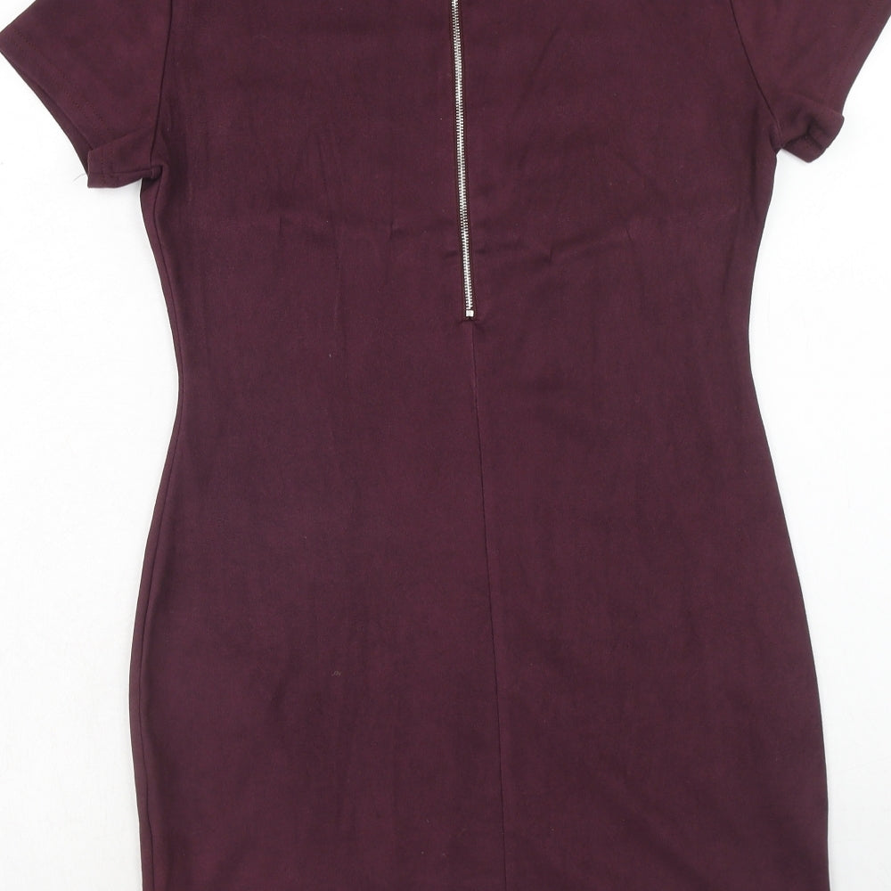 AX Paris Womens Purple Polyester A-Line Size 12 Round Neck Zip