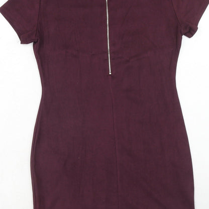 AX Paris Womens Purple Polyester A-Line Size 12 Round Neck Zip