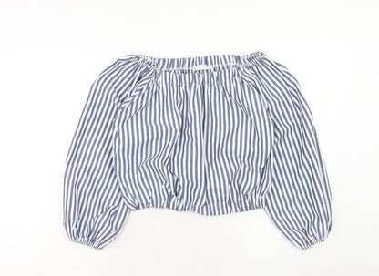M.L Style Womens Blue Striped Polyester Cropped Tank Size M Off the Shoulder