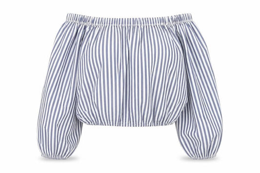 M.L Style Womens Blue Striped Polyester Cropped Tank Size M Off the Shoulder