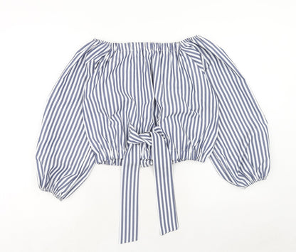 M.L Style Womens Blue Striped Polyester Cropped Tank Size M Off the Shoulder