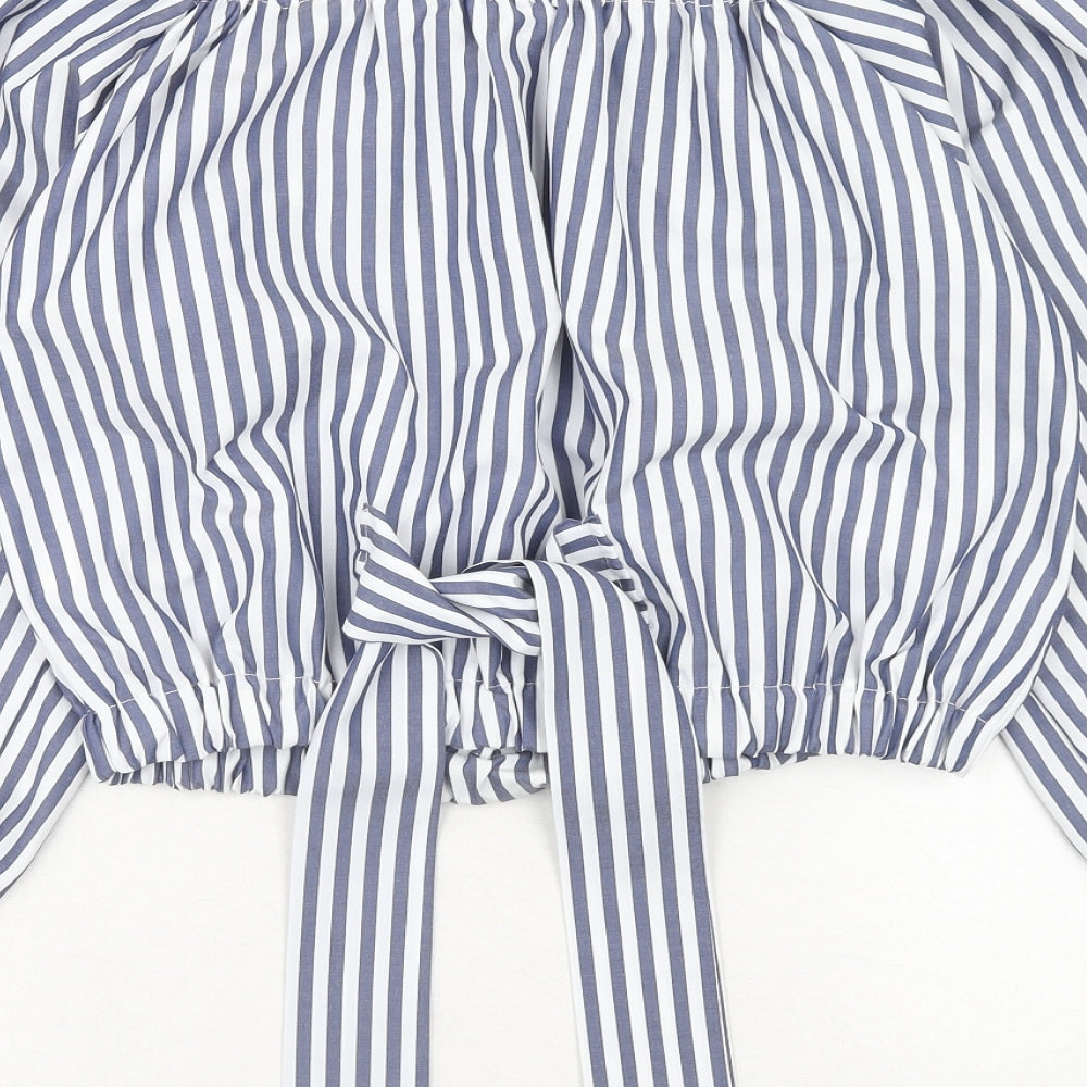 M.L Style Womens Blue Striped Polyester Cropped Tank Size M Off the Shoulder