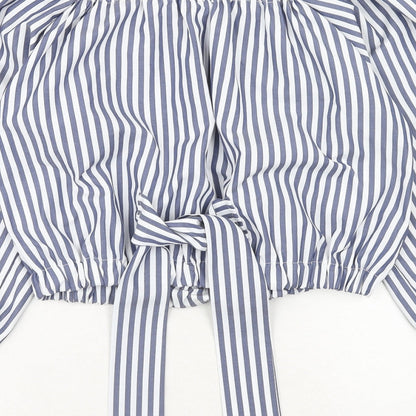 M.L Style Womens Blue Striped Polyester Cropped Tank Size M Off the Shoulder