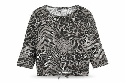 BHS Girls Grey Animal Print Viscose Basic T-Shirt Size 16 Years Round Neck Pullover - Knot Front
