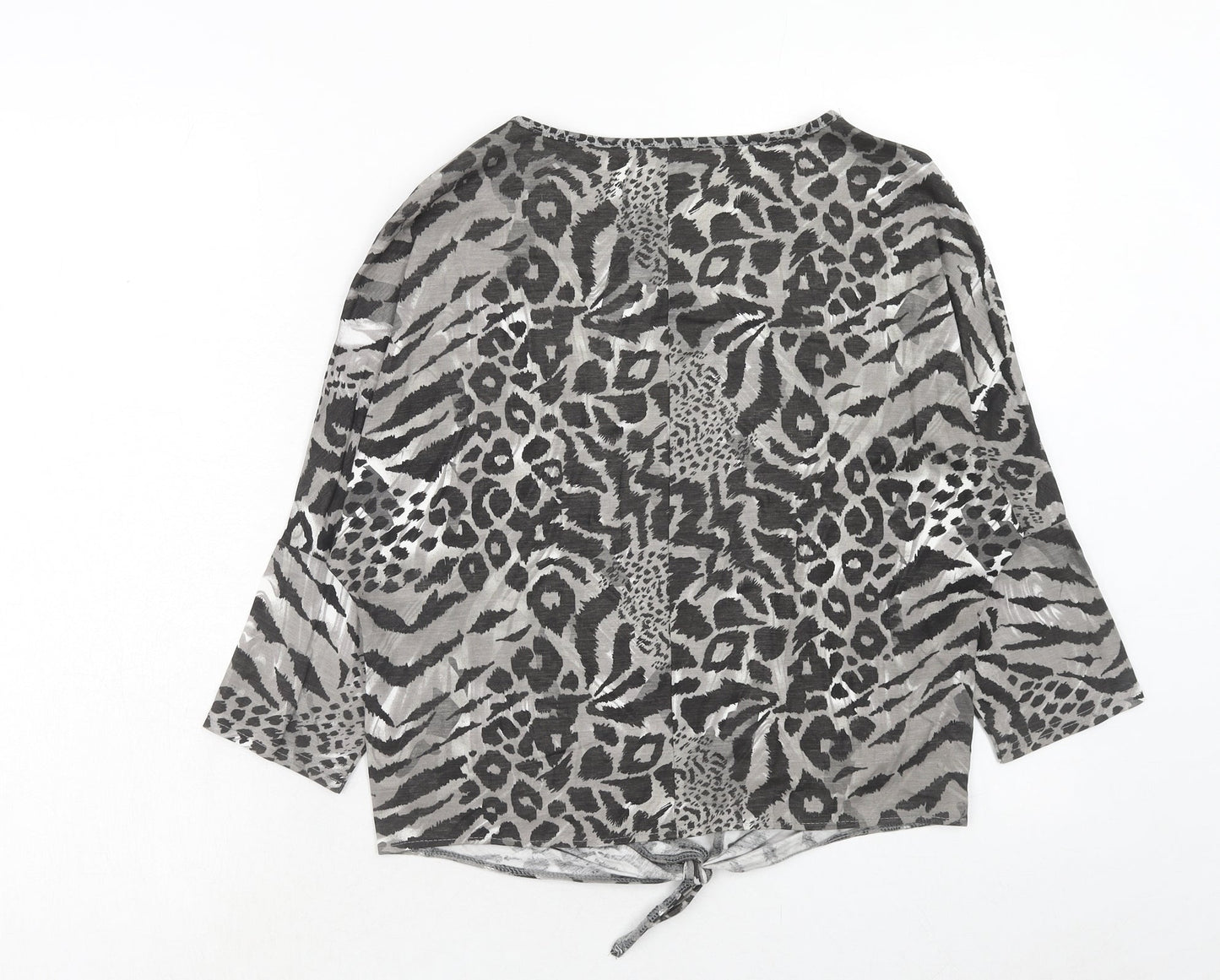 BHS Girls Grey Animal Print Viscose Basic T-Shirt Size 16 Years Round Neck Pullover - Knot Front