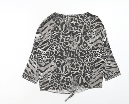 BHS Girls Grey Animal Print Viscose Basic T-Shirt Size 16 Years Round Neck Pullover - Knot Front