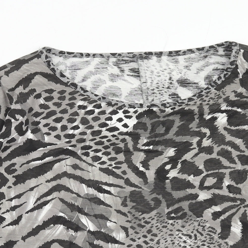 BHS Girls Grey Animal Print Viscose Basic T-Shirt Size 16 Years Round Neck Pullover - Knot Front
