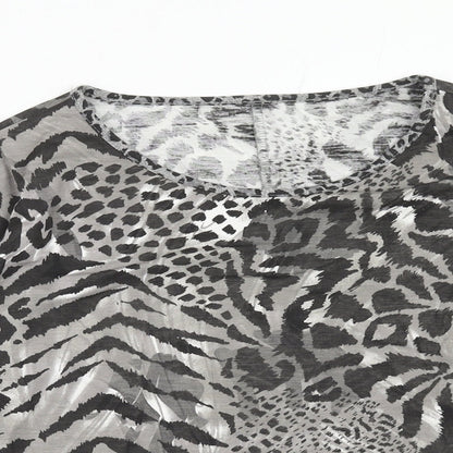 BHS Girls Grey Animal Print Viscose Basic T-Shirt Size 16 Years Round Neck Pullover - Knot Front