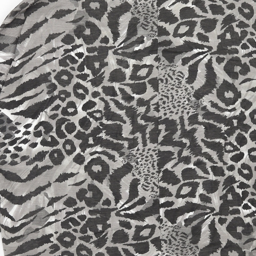 BHS Girls Grey Animal Print Viscose Basic T-Shirt Size 16 Years Round Neck Pullover - Knot Front