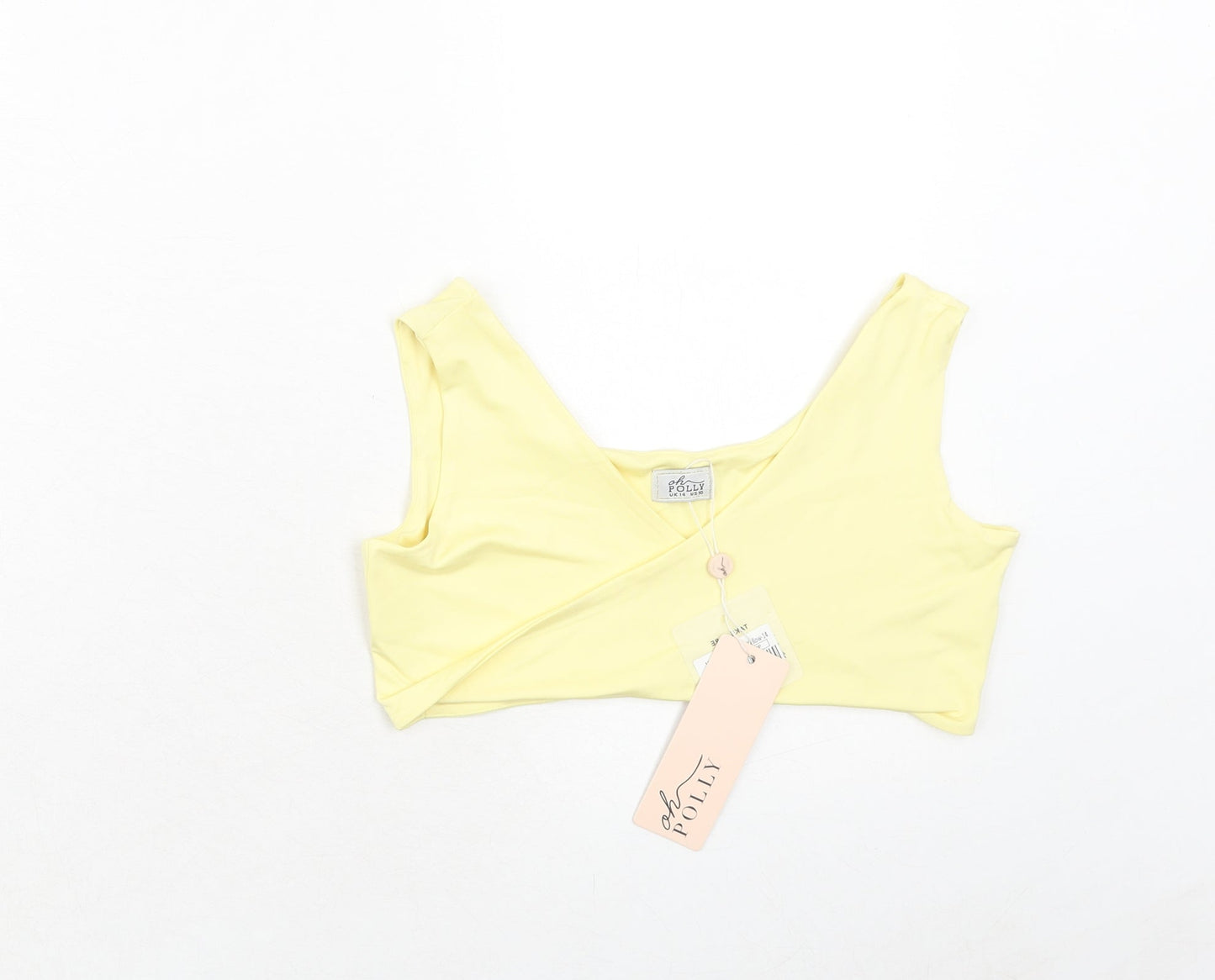 OhPolly Womens Yellow Polyester Cropped Tank Size 14 V-Neck