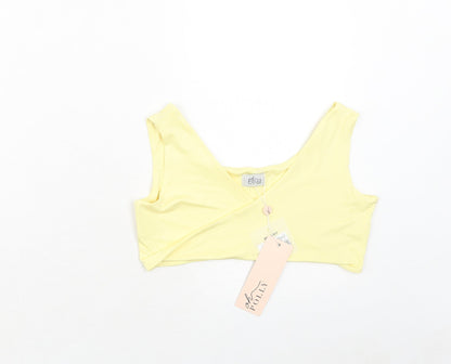 OhPolly Womens Yellow Polyester Cropped Tank Size 14 V-Neck