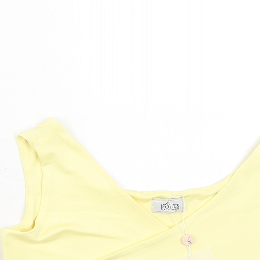 OhPolly Womens Yellow Polyester Cropped Tank Size 14 V-Neck