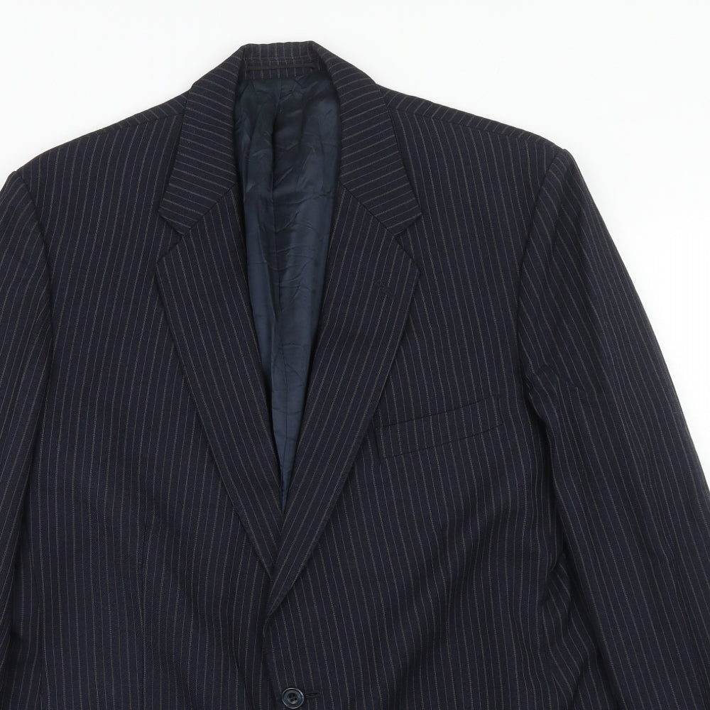 Leonard Lyle Mens Blue Striped Wool Jacket Suit Jacket Size 42 Regular