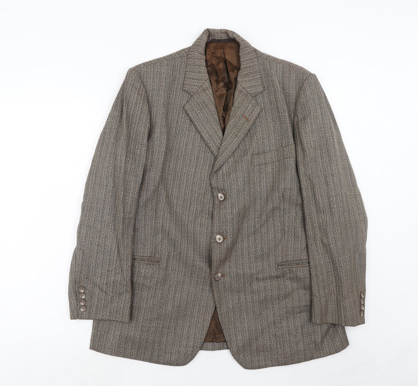 Cooper Mckenzie Mens Brown Striped Polyester Jacket Blazer Size 40 Regular