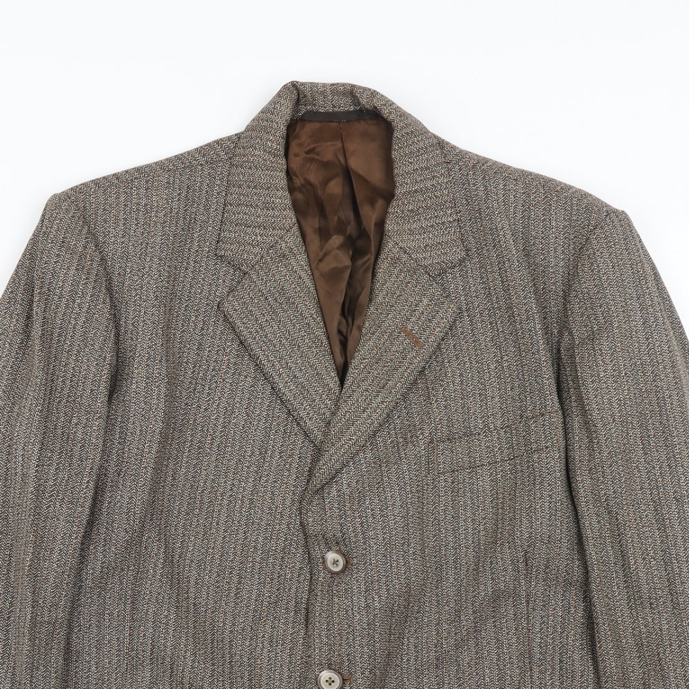 Cooper Mckenzie Mens Brown Striped Polyester Jacket Blazer Size 40 Regular